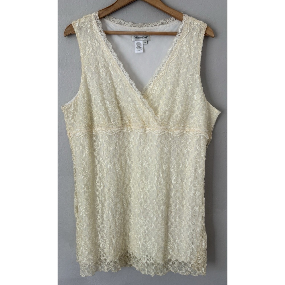Coquette Ivory Y2K Lace Babydoll Top Romantic Balletcore Sleeveless XXL 2X Plus